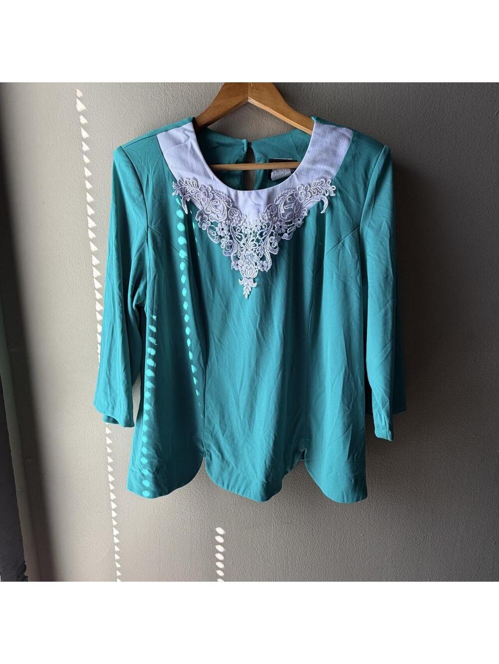 Vintage 80s Teal Lace Blouse • Whirlaway Frocks